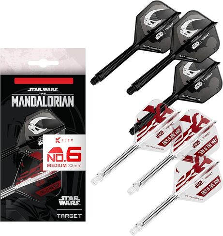 Target Darts Star Wars Mandalorian K Flex Integrated Dart Flights & Shafts | Character Inspired Pack of 3 K-Flex, No.2 & No.6 | Short, Intermediate & Medium Disney Kflex Accessories in Kuwait