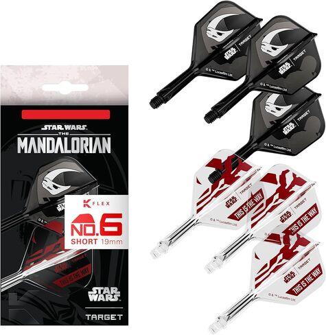 Target Darts Star Wars Mandalorian K Flex Integrated Dart Flights & Shafts | Character Inspired Pack of 3 K-Flex, No.2 & No.6 | Short, Intermediate & Medium Disney Kflex Accessories in Kuwait