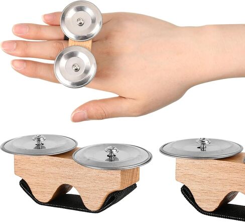 Solid Wood Metal Handheld Percussion Instrument Crisp Tone Handheld Tambourine Bells Elastic Straps Musical Instrument Accessories for African Drums Conga Drums in Kuwait