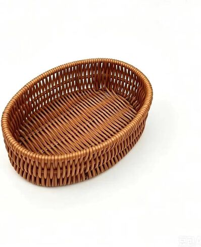 Handwoven Rattan Oval Basket, Multi-Purpose Storage Basket for Kitchen Countertop, Small Item Basket, Decorative Organizer for Snacks, Toiletries(1PC,Brown, Small) in Kuwait