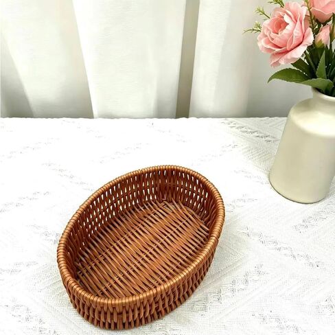 Handwoven Rattan Oval Basket, Multi-Purpose Storage Basket for Kitchen Countertop, Small Item Basket, Decorative Organizer for Snacks, Toiletries(1PC,Brown, Small) in Kuwait