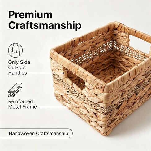 2-Pack Handwoven Water Hyacinth Wicker Storage Baskets with Built-in Handles | For Kitchen, Bathroom, Living Room - Decorative and Durable for Spices, Toys, and Toilet Paper (10 x 8.5 x 7 inches) in Kuwait