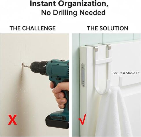 Over the Door Hooks 2 Pack, Heavy Duty Hangers with Non-Slip Rubber, for Towels, Clothes, Hats, Bags, Fits Interior Doors Up to 1-3/8 Inch Thick, White in Kuwait