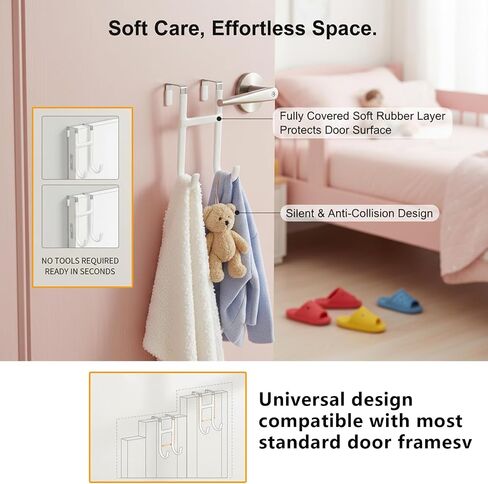 Over the Door Hooks 2 Pack, Heavy Duty Hangers with Non-Slip Rubber, for Towels, Clothes, Hats, Bags, Fits Interior Doors Up to 1-3/8 Inch Thick, White in Kuwait