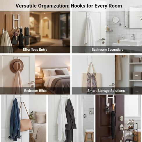 Over the Door Hooks 2 Pack, Heavy Duty Hangers with Non-Slip Rubber, for Towels, Clothes, Hats, Bags, Fits Interior Doors Up to 1-3/8 Inch Thick, White in Kuwait
