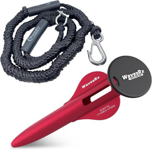 WavesRx 12'' Aluminum Spike Beach Anchor + AnchorMate Bungee Line (7'-25') | Keeps Jet Ski or Dinghy Safely Anchored Near Beach or Sandbar | Elastic Anchoring Rope Prevents PWC Anchor from Dislocating in Kuwait