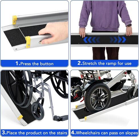 Telescoping Wheelchair Ramps 8 ft, Adjustable Wheelchair Ramp for Steps Ramps, Aluminum Portable Wheelchair Ramps with Storage Bag, Weight Capacity 600 LBS in Kuwait