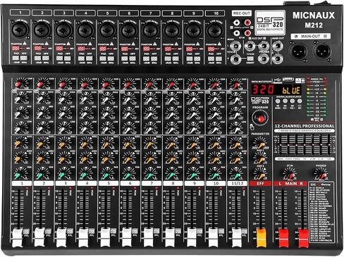جهاز مزج الصوت 8 قنوات احترافية لوحدة التحكم الصوتي مع 320 تأثير DSP، لوحة خلط EQ DJ ذات 7 نطاقات مع USB، بلوتوث، مصدر طاقة 48 فولت، زر وسادة لتسجيل Karaoke PA Drum Live in Kuwait