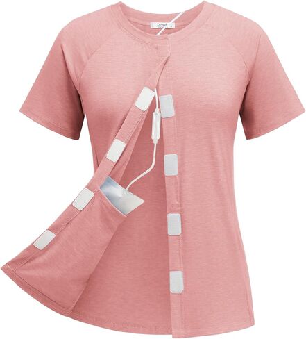 Deyeek Mastectomy Shirts with Drain Pockets for Women Chemo Port Short Sleeve Tear Away Shirts in Kuwait