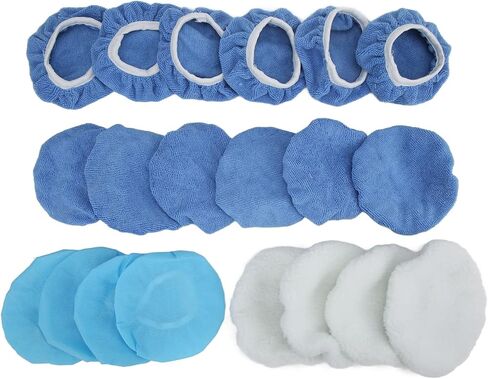 6in Car Polisher Pads 20 Pieces Microfiber Buffing Bonnet Set - Soft Durable Polishing Pads for Cars, Motorcycles, Ships, Effective Waxing and Paint Care in Kuwait
