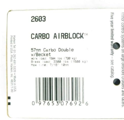 HARKEN Premium Sailing 57mm Double Carbo Air Boat Block مع مسند، 57 مم، الجزء 2603 in Kuwait