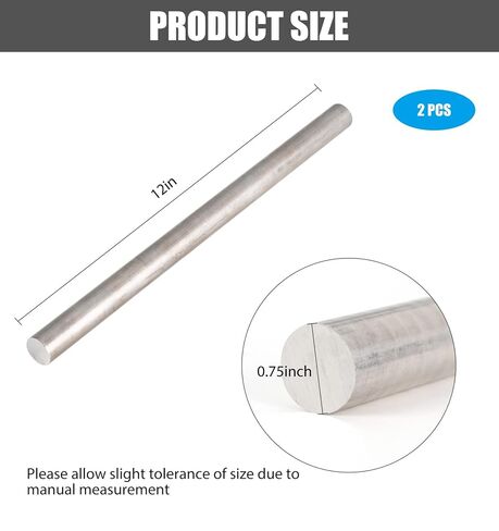 6061 Aluminum Round Rod - 0.75in Diameter x 12in L, 2 PCS Aluminum Rods, Aluminum Round Stock in Kuwait