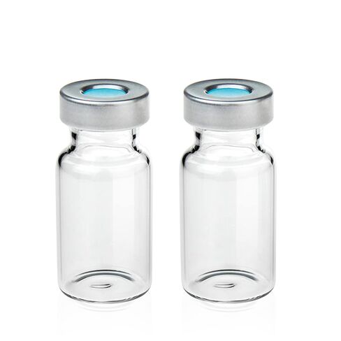 ALWSCI Borosilicate Glass Clear Flat Bottom Headspace Vial, Beveled Finish, 10ml Capacity and Aluminum Crimp Seal (10mm Hole) with 20mm Natural PTFE/Blue Silicone Septa (UltraClean) 3.0mm Thick in Kuwait