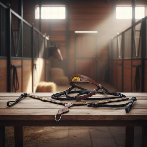 Premium Horse Headstall & Breastplate Set Full Size – Handcrafted Leather Bridle with Sunflower Tooling, Adjustable Horse Tack, Durable Western Equestrian Headstall Breast Collar Set in Kuwait