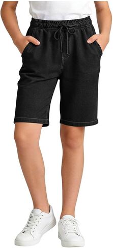 Jean Shorts Girls High Waisted Shorts Lightweight Summer Casual Short Loose Pull on Trendy Drawstring Denim Short in Kuwait