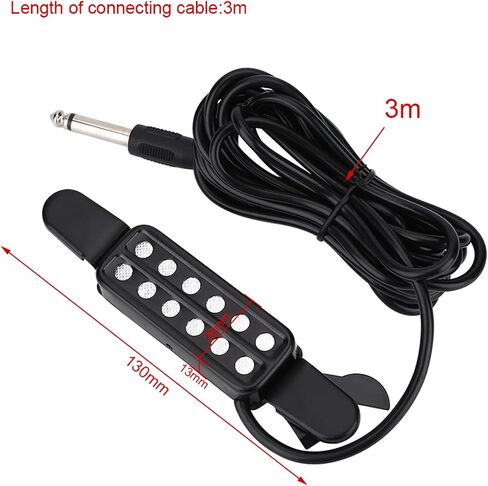 لاقط صوت الجيتار الصوتي، 12 فتحة صوت لاقط صوت الجيتار مع كابل بطول 9.8 قدم ووسادة صوت، محول كهربائي للجيتار الصوتي ABS للقيثارات الكلاسيكية in Kuwait