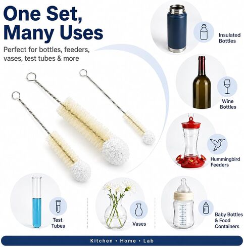 Multi-Use Bendable Bottle Brush Set - Small Crevice Cleaning Brushes for Hydro Flasks, Wine Bottles & Small Containers in Kuwait