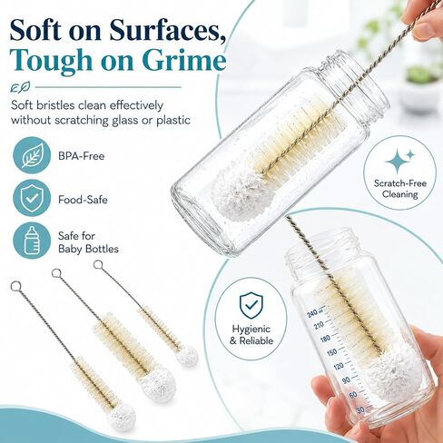 Multi-Use Bendable Bottle Brush Set - Small Crevice Cleaning Brushes for Hydro Flasks, Wine Bottles & Small Containers in Kuwait
