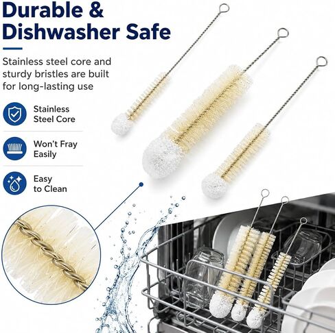 Multi-Use Bendable Bottle Brush Set - Small Crevice Cleaning Brushes for Hydro Flasks, Wine Bottles & Small Containers in Kuwait