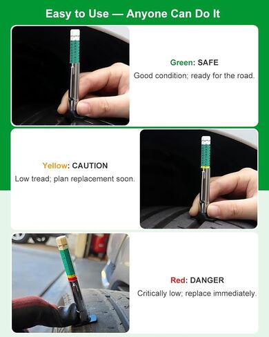 GODESON Tire Tread Depth Gauge & Pencil Tire Pressure Gauge 10-75 PSI, Calibrated to ANSI B40.1 Grade B(±2%), Color-Coded Tread Indicator, 4 Valve Caps & Storage Case, Tire Safety Kit for Cars, SUVs in Saudi Arabia