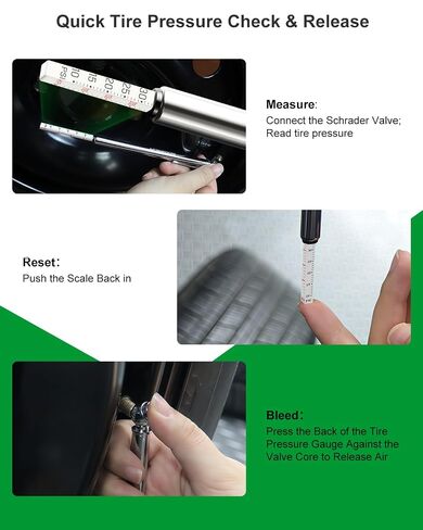 GODESON Tire Tread Depth Gauge & Pencil Tire Pressure Gauge 10-75 PSI, Calibrated to ANSI B40.1 Grade B(±2%), Color-Coded Tread Indicator, 4 Valve Caps & Storage Case, Tire Safety Kit for Cars, SUVs in Saudi Arabia