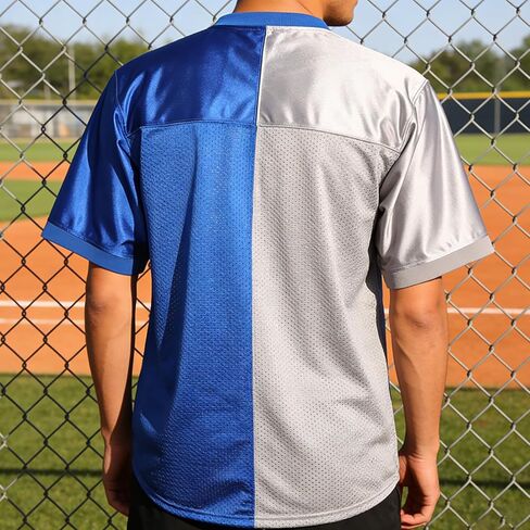 Split Blue Silver Mesh Football Jersey,Blank Breathable Short Sleeve V-Neck Athletic Shirt for Hip Hop Streetwear in Kuwait