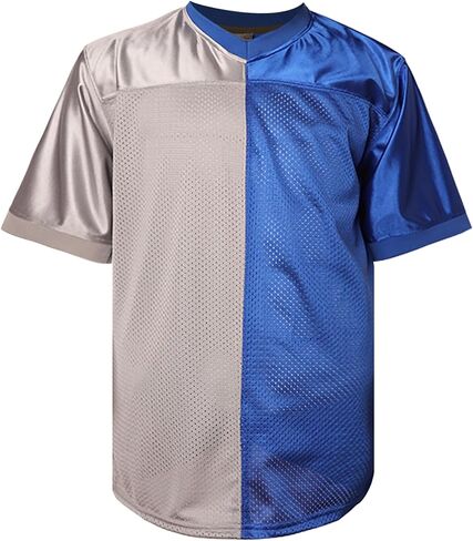 Split Blue Silver Mesh Football Jersey,Blank Breathable Short Sleeve V-Neck Athletic Shirt for Hip Hop Streetwear in Kuwait