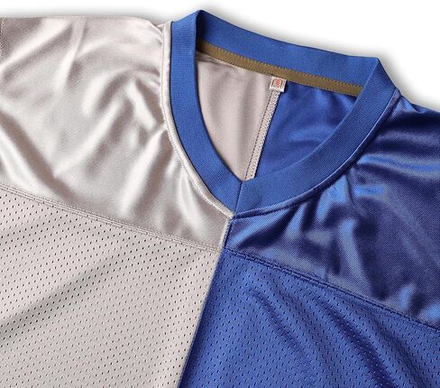 Split Blue Silver Mesh Football Jersey,Blank Breathable Short Sleeve V-Neck Athletic Shirt for Hip Hop Streetwear in Kuwait