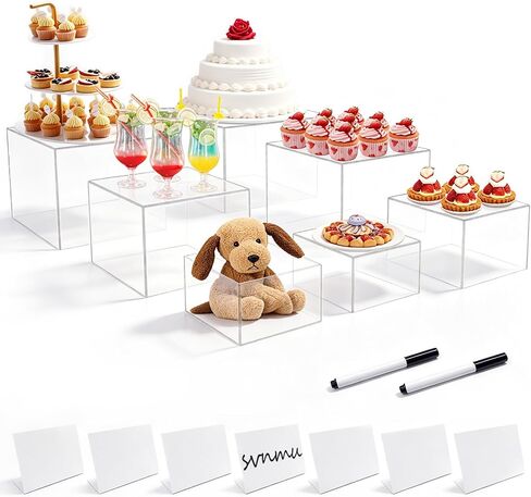 7pcs Acrylic Buffet Risers Set Nestable Cube Display Stands Large Food Display Shelves for Dessert Table Catering Parties Wedding Jewelry Collectibles Figures(Size 10" 9" 8" 7" 6" 5" 5",White) in Kuwait