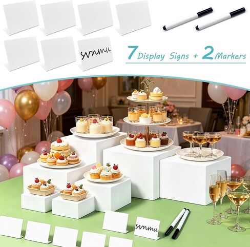 7pcs Acrylic Buffet Risers Set Nestable Cube Display Stands Large Food Display Shelves for Dessert Table Catering Parties Wedding Jewelry Collectibles Figures(Size 10" 9" 8" 7" 6" 5" 5",White) in Kuwait