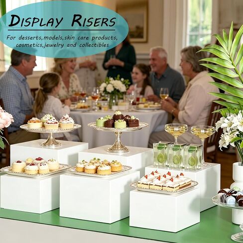 7pcs Acrylic Buffet Risers Set Nestable Cube Display Stands Large Food Display Shelves for Dessert Table Catering Parties Wedding Jewelry Collectibles Figures(Size 10" 9" 8" 7" 6" 5" 5",White) in Kuwait