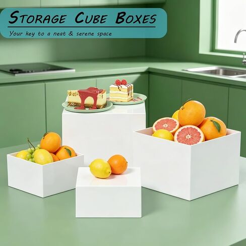 7pcs Acrylic Buffet Risers Set Nestable Cube Display Stands Large Food Display Shelves for Dessert Table Catering Parties Wedding Jewelry Collectibles Figures(Size 10" 9" 8" 7" 6" 5" 5",White) in Kuwait