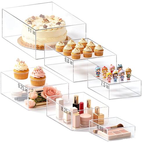 6Pcs Clear Acrylic Risers Display Stands (6"-11") | Acrylic Display Box, For Catering Supplies Buffet, Dessert, Cosmetics, Jewelry Showcase, Collectibles and Party in Kuwait