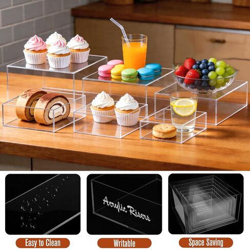 6Pcs Clear Acrylic Risers Display Stands (6"-11") | Acrylic Display Box, For Catering Supplies Buffet, Dessert, Cosmetics, Jewelry Showcase, Collectibles and Party in Kuwait