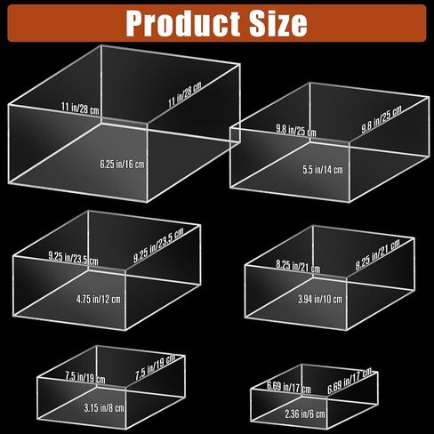 6Pcs Clear Acrylic Risers Display Stands (6"-11") | Acrylic Display Box, For Catering Supplies Buffet, Dessert, Cosmetics, Jewelry Showcase, Collectibles and Party in Kuwait