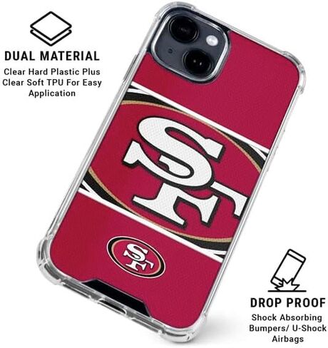 Skinit Clear Phone Case Compatible with iPhone 15 Plus - Officially Licensed NFL San Francisco 49ers Zone Block Design in Kuwait