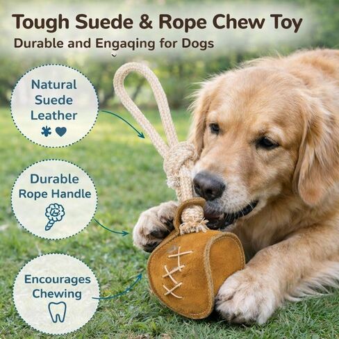 PAWPOURRI Heart Shaped Premium Natural Suede Leather & Rope Chew Toy for Medium to Large Breed Dogs in Saudi Arabia