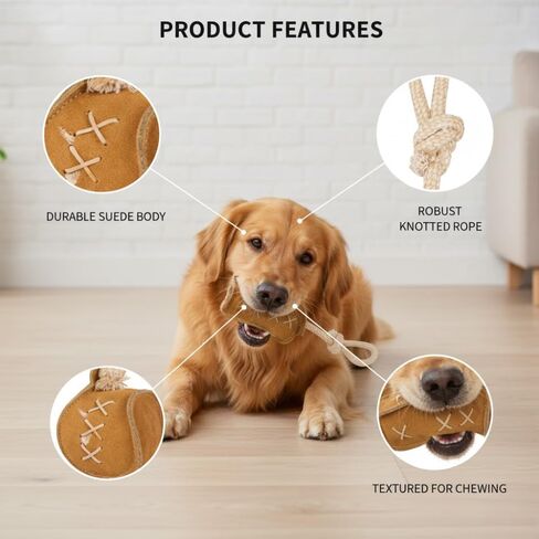 PAWPOURRI Heart Shaped Premium Natural Suede Leather & Rope Chew Toy for Medium to Large Breed Dogs in Saudi Arabia