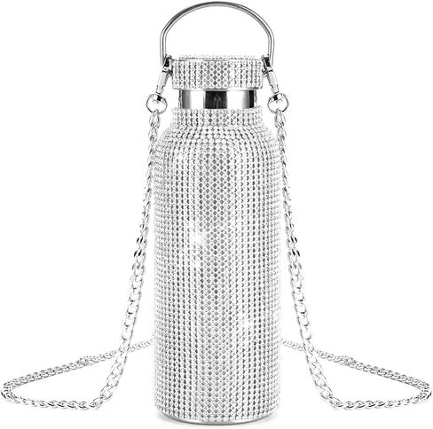 Bling Diamond Thermal Bottle,Glitter Water Bottles, Stainless Steel Thermal Bottle Refillable Water Bottle with Chain for Women (pink 500ml) in Kuwait