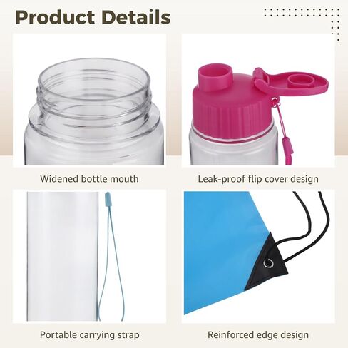 ZALIR 20 Pack Reusable Plastic Water Bottles, 17 oz with Flip Lid & Detachable Handle, Plus 20 Polyester Drawstring Backpacks, Multicolored Set for Sports, Gym, Travel, Event Gifts in Kuwait