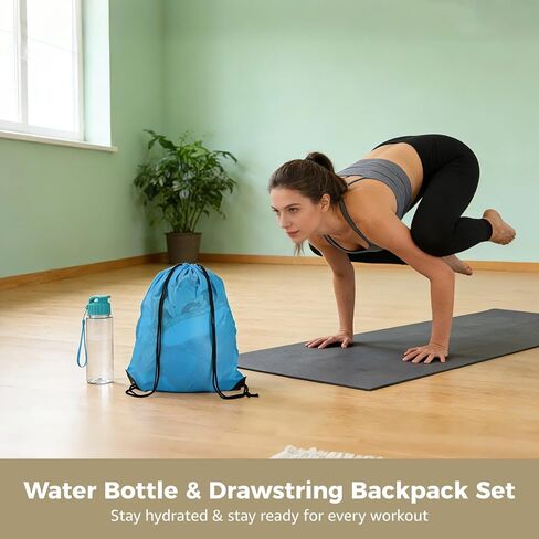 ZALIR 20 Pack Reusable Plastic Water Bottles, 17 oz with Flip Lid & Detachable Handle, Plus 20 Polyester Drawstring Backpacks, Multicolored Set for Sports, Gym, Travel, Event Gifts in Kuwait