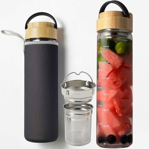 23oz Borosilicate Glass Water Bottle with Bamboo Lid and Neoprene Sleeve - Glass Sports Water Bottle for Drinking in Kuwait