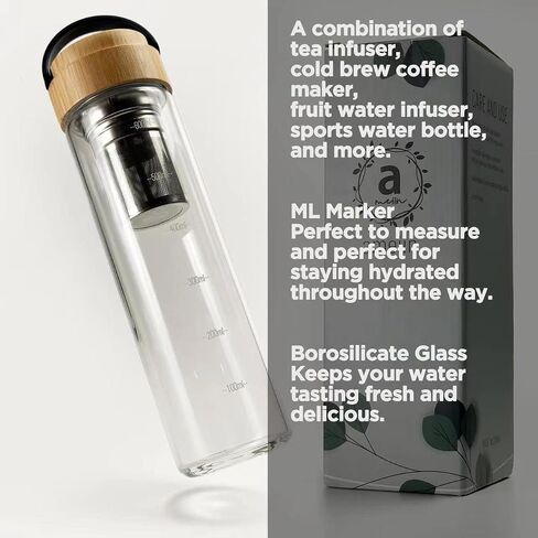 23oz Borosilicate Glass Water Bottle with Bamboo Lid and Neoprene Sleeve - Glass Sports Water Bottle for Drinking in Kuwait