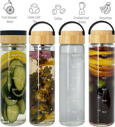 23oz Borosilicate Glass Water Bottle with Bamboo Lid and Neoprene Sleeve - Glass Sports Water Bottle for Drinking in Kuwait