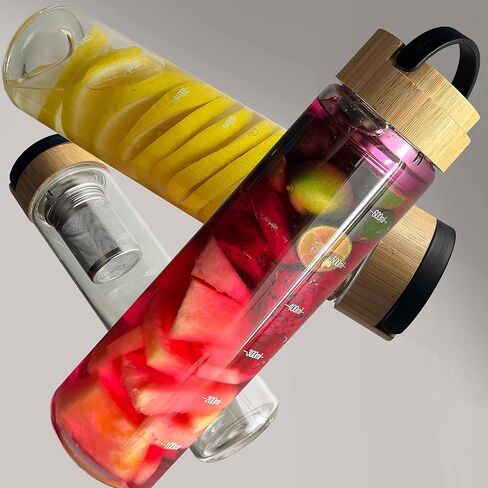 23oz Borosilicate Glass Water Bottle with Bamboo Lid and Neoprene Sleeve - Glass Sports Water Bottle for Drinking in Kuwait