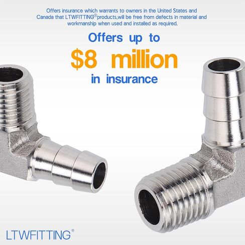 LTWFITTING 90 Degree Elbow Stainless Steel 316 Barb Fitting 3/8" ID Hose x 1/4" Male NPT Air Gas (Pack of 10) in Kuwait
