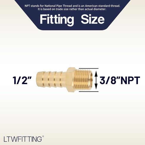 LTWFITTING Brass Fitting Connector 1/2-Inch Hose Barb x 3/8-Inch NPT Male Vehicle Fuel System Heater System (Pack of 10) in Kuwait