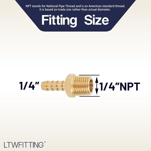 LTWFITTING Brass Fitting Coupler 1/4-Inch Hose ID x 1/4-Inch Male NPT Vehicle Fuel System Heater System (Pack of 10) in Kuwait