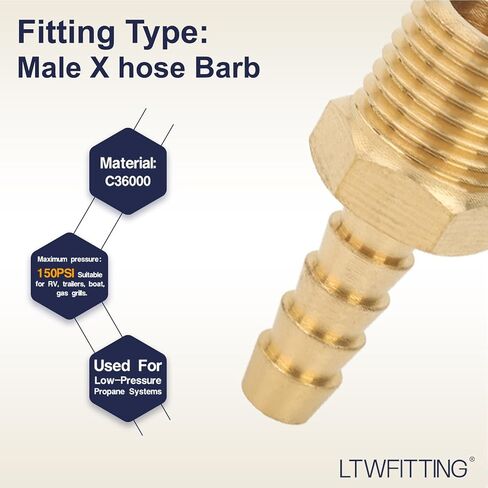 LTWFITTING Brass Fitting Coupler 1/4-Inch Hose ID x 1/4-Inch Male NPT Vehicle Fuel System Heater System (Pack of 10) in Kuwait