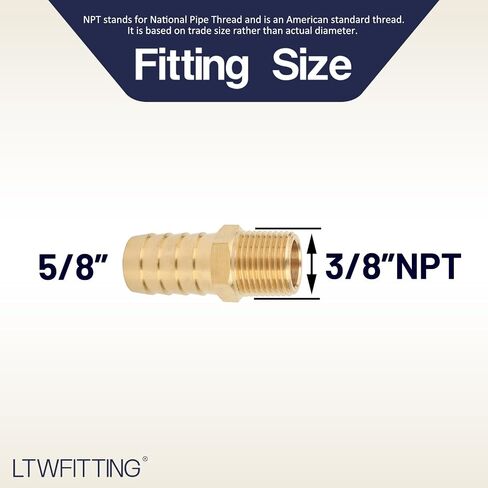 LTWFITTING Brass Barb Fitting Coupler 5/8-Inch Hose ID x 3/8-Inch Male NPT Vehicle Fuel System Heater System (Pack of 10) in Kuwait